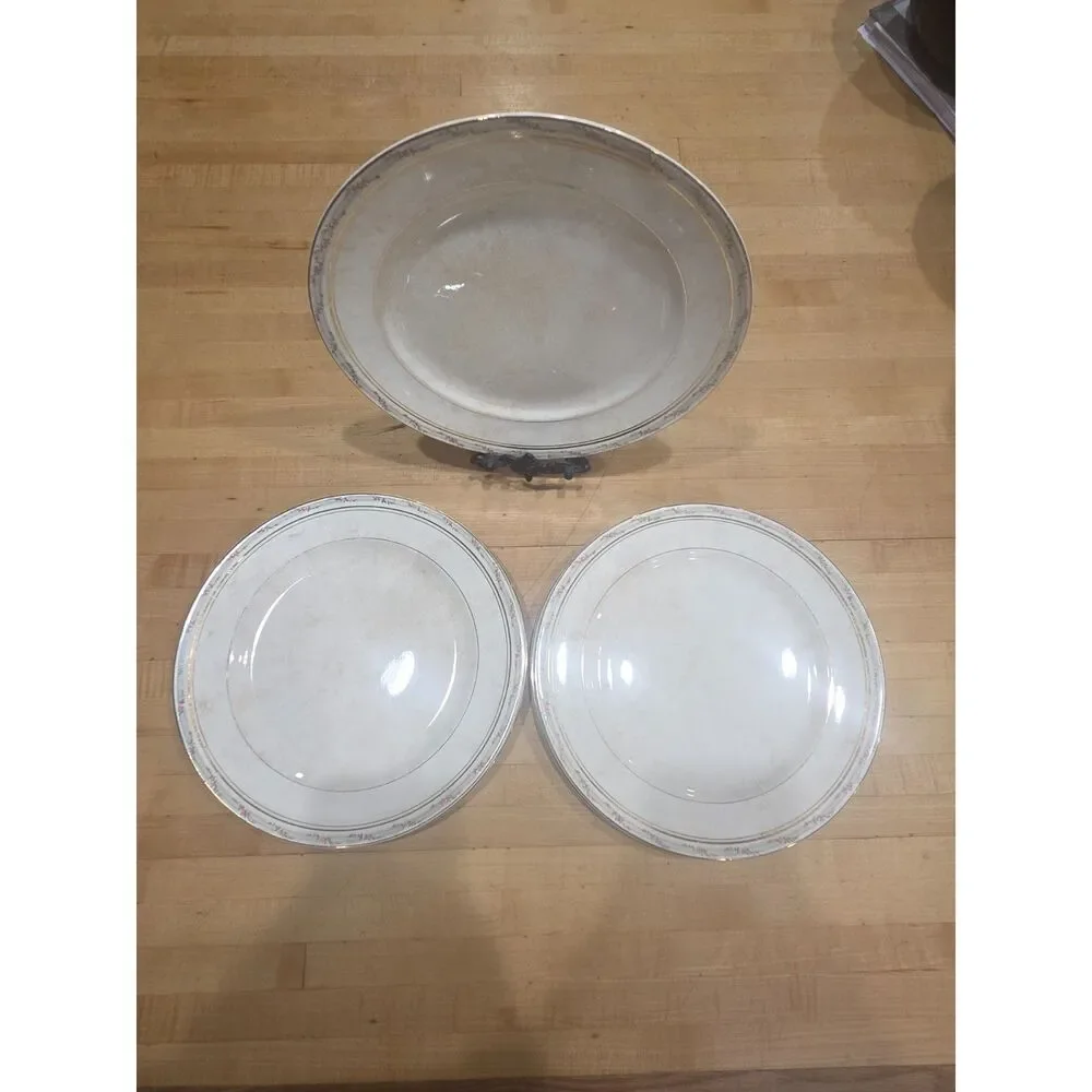 Vintage Pope Gosser Dinner Plates Set of 5 Pink Floral Gold Trim